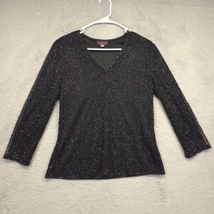 Marina Bresler Beaded Top Womens M Black Party Statement Top Shirt‎ Vintage Glam